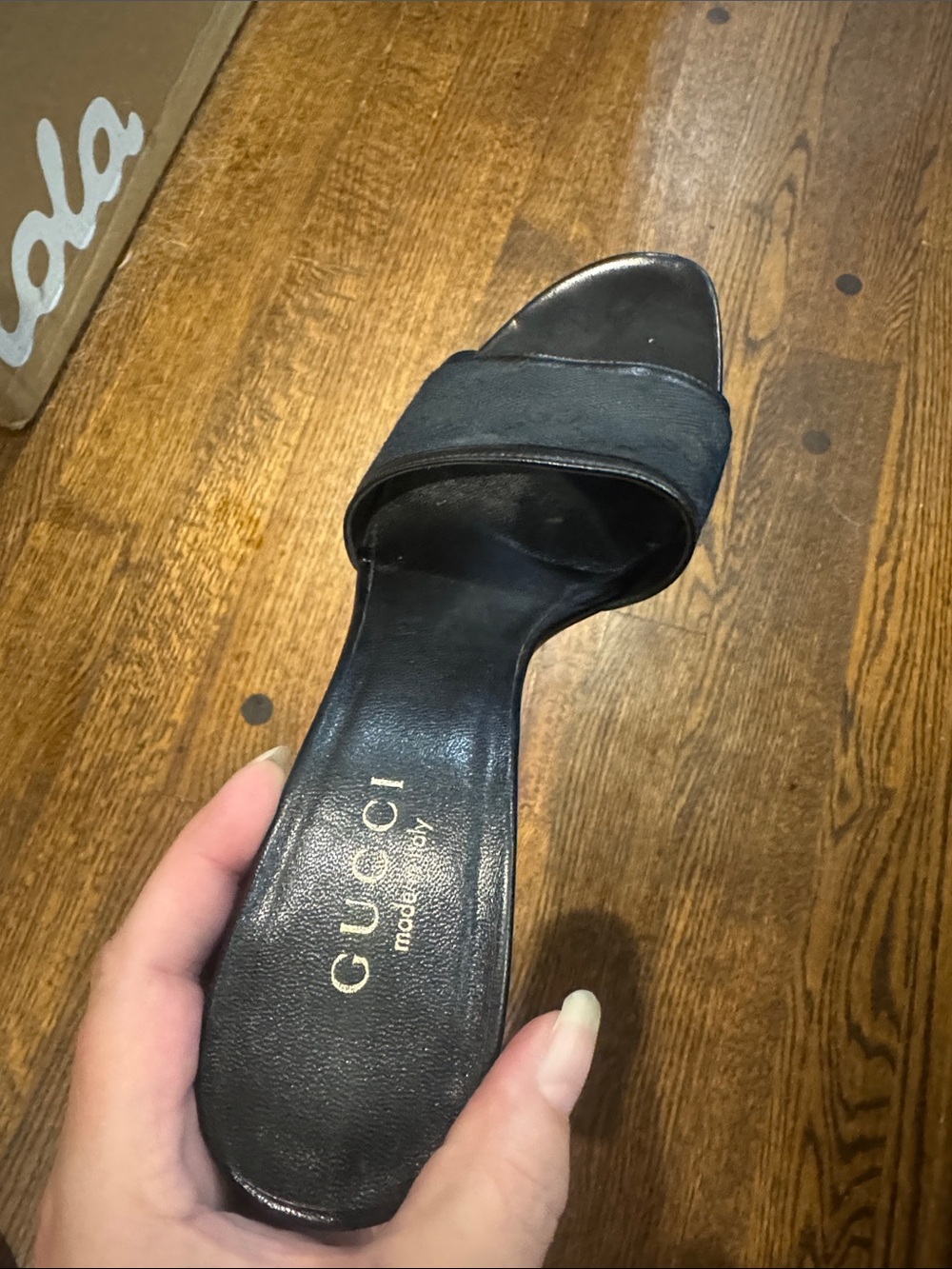 Gucci/Black Fabric GG/Leather/Open-Toe/3” Heels/US 6.5/Vintage/Classy/Timeless!! - Picture 12 of 16
